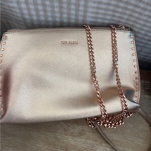 Ted baker pink rose gold copper purse crossbody chain handle strap studded detai